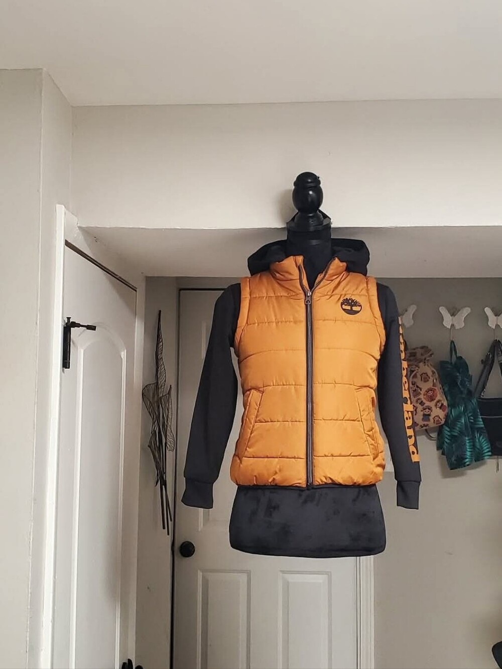 Timberland Kid's Mustard Puffer Vest with Black Hoodie